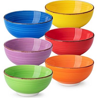 Bowls Set of 6-27 Oz Ceramic Soup Bowls, Microwave & Dishwasher Safe, 6 Inch Colorful Serving Bowl