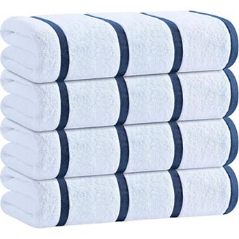 Cotton Pool Towels Oversized , Ultra Absorbent and Low Lint Striped Beach Towels for Adults
