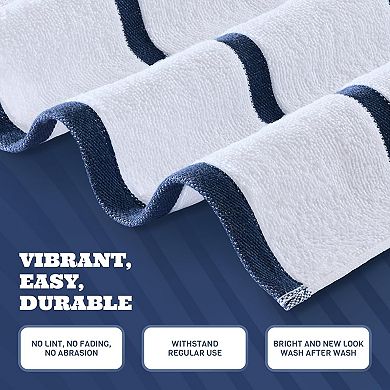 Cotton Pool Towels Oversized , Ultra Absorbent and Low Lint Striped Beach Towels for Adults