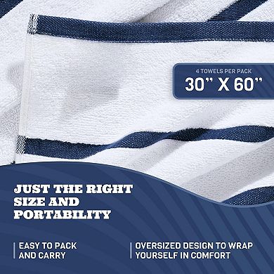 Cotton Pool Towels Oversized , Ultra Absorbent and Low Lint Striped Beach Towels for Adults