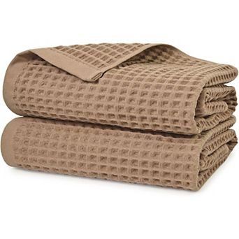 Waffle Bath Towels 2 pc - Cotton, Soft, Lightweight, Large Bath Towel for Bathroom, Shower, Spa