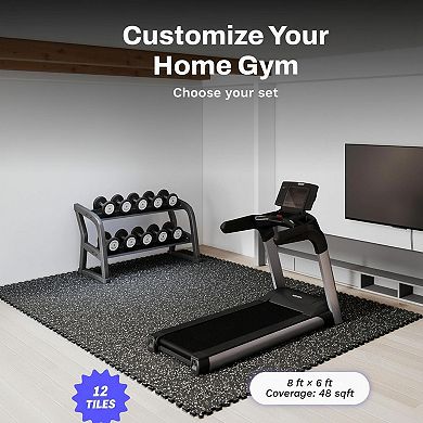 0.56in Thick 48 Sq Ft 12 Tiles Rubber Top EVA Foam Interlocking Gym Flooring for Home Heavy Workout
