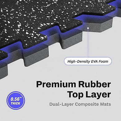 0.56in Thick 48 Sq Ft 12 Tiles Rubber Top EVA Foam Interlocking Gym Flooring for Home Heavy Workout