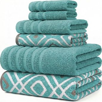 6 pc Cotton Towel Set Yarn Dyed Jacquard Includes 2 Bath Towels, 2 Hand Towels, 2 Washcloths