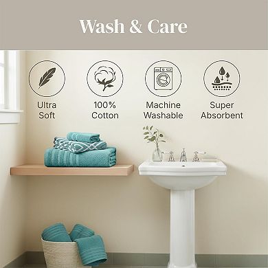 6-Piece Cotton Towel Set Yarn Dyed Jacquard Includes 2 Bath Towels, 2 Hand Towels, 2 Washcloths