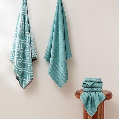 6-Piece Cotton Towel Set Yarn Dyed Jacquard Includes 2 Bath Towels, 2 Hand Towels, 2 Washcloths