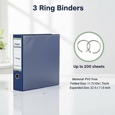 1-inch 3 Ring Binders 6 Pack Letter Size 2 Pockets Durable Versatile for Office Home School