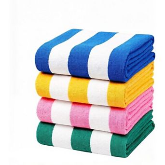 4 Packs Oversized Stripe Beach Towel Thin Terry Set for Women Men 72X40 in Absorbent Big Extra Large