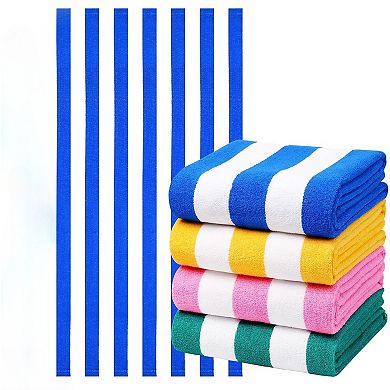 4 Packs Oversized Stripe Beach Towel Thin Terry Set for Women Men 72X40 in Absorbent Big Extra Large