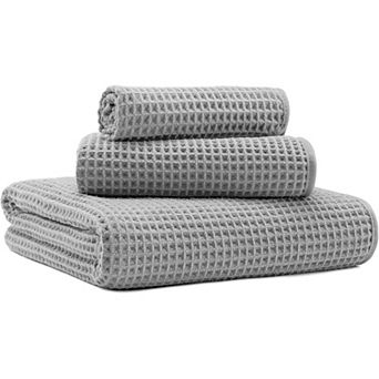 Microfiber Waffle Bath Towels, 3 Pieces, Oversized, Soft, Absorbent, Fast Drying, Lint Free