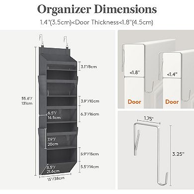 1 Pack Over the Door Organizer,5 Section Clear Window Hanging Storage with 4 Side Pockets,for Closet
