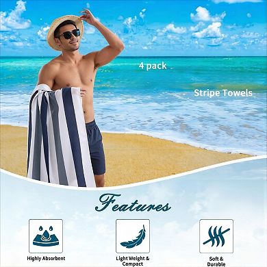 4 Pieces Microfiber Beach Towel Set,Super Absorbent Large Towels Camping Travel Towels,Quick Dry