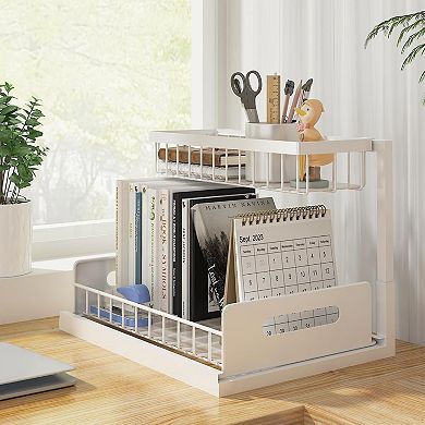 1 Pack Under Sink Organizer, Pull Out Cabinet Organizer 2 Tier Slide Out Sink Shelf Cabinet Storage