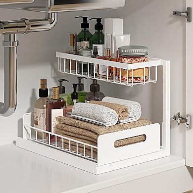 1 Pack Under Sink Organizer, Pull Out Cabinet Organizer 2 Tier Slide Out Sink Shelf Cabinet Storage