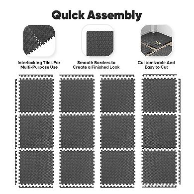 32 Pack EVA Interlocking Foam Floor Tiles 24x24 Inch Exercise Mat for Home Gym Kids Play Area