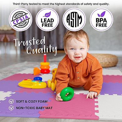 16 Tiles EVA Foam Puzzle Play Mat 12.8"x12.8" Interlocking Soft Waterproof Floor Mat for Baby Tummy