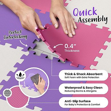 16 Tiles EVA Foam Puzzle Play Mat 12.8"x12.8" Interlocking Soft Waterproof Floor Mat for Baby Tummy