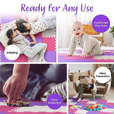 16 Tiles EVA Foam Puzzle Play Mat 12.8"x12.8" Interlocking Soft Waterproof Floor Mat for Baby Tummy