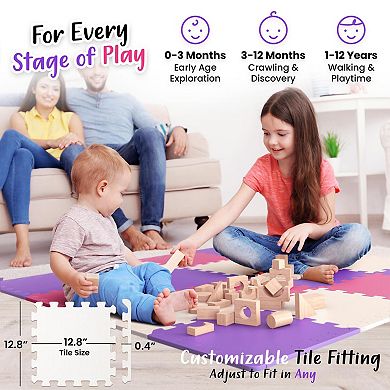 16 Tiles EVA Foam Puzzle Play Mat 12.8"x12.8" Interlocking Soft Waterproof Floor Mat for Baby Tummy
