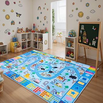 Castle Play Mat Rug 60x84 in Ultra-Soft Short Pile Non-Slip Washable Playroom Bedroom Classroom