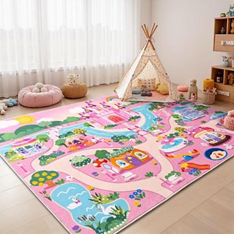 Castle Play Mat Rug 60x84 in Ultra-Soft Short Pile Non-Slip Washable Playroom Bedroom Classroom