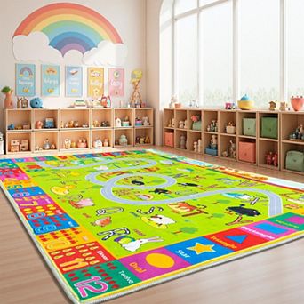 Castle Play Mat Rug 60x84 in Ultra-Soft Short Pile Non-Slip Washable Playroom Bedroom Classroom