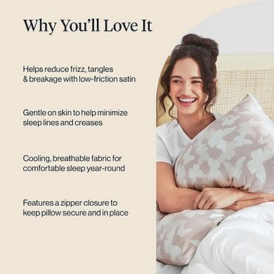 Satin Pillowcase with Zipper for Hair & Skin, Cooling Wrinkle-Free Pillow Case