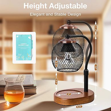 Candle Warmer Lamp with Timer Dimmable Height-Adjustable Black Wax Melt Lamps for Jar Candles Metal