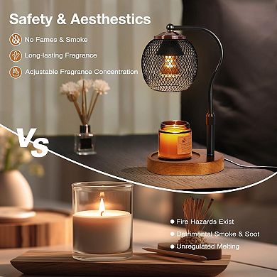 Candle Warmer Lamp with Timer Dimmable Height-Adjustable Black Wax Melt Lamps for Jar Candles Metal