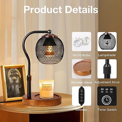 Candle Warmer Lamp with Timer Dimmable Height-Adjustable Black Wax Melt Lamps for Jar Candles Metal