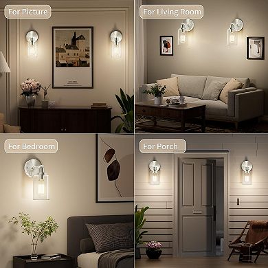 Brushed Nickel Wall Sconce Modern Indoor Light Fixture E26 Base Clear Glass Shade Bedroom Hallway