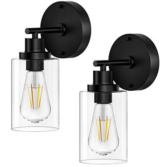 Brushed Nickel Wall Sconce Modern Indoor Light Fixture E26 Base Clear Glass Shade Bedroom Hallway