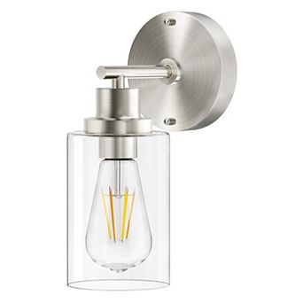 Brushed Nickel Wall Sconce Modern Indoor Light Fixture E26 Base Clear Glass Shade Bedroom Hallway