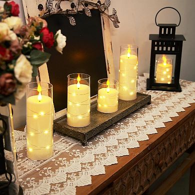 Candles with Embedded Star String Fairy Lights LED Remote Control Timer Set of 5 (4"5"6"8"8")