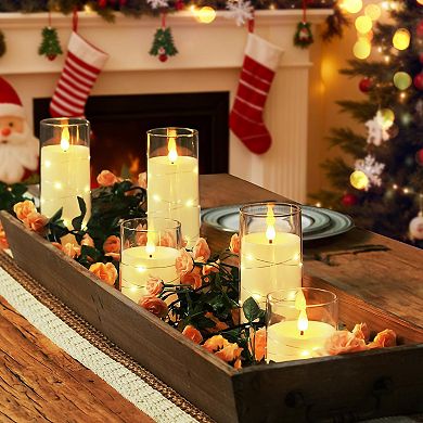 Candles with Embedded Star String Fairy Lights LED Remote Control Timer Set of 5 (4"5"6"8"8")