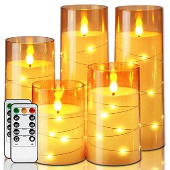 Candles with Embedded Star String Fairy Lights LED Remote Control Timer Set of 5 (4"5"6"8"8")