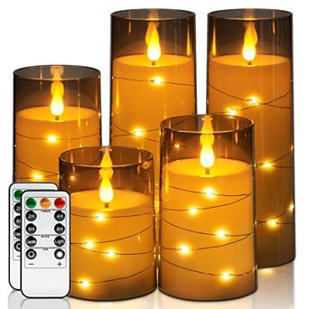 Candles with Embedded Star String Fairy Lights LED Remote Control Timer Set of 5 (4"5"6"8"8")
