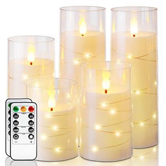 Candles with Embedded Star String Fairy Lights LED Remote Control Timer Set of 5 (4"5"6"8"8")