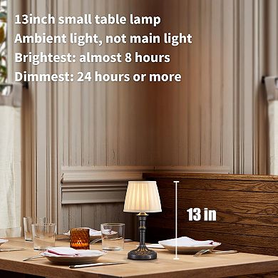 Cordless LED Table Lamp Set of 2, 4000mAh Rechargeable, 2700K Stepless Dimmable, Fabric Shade