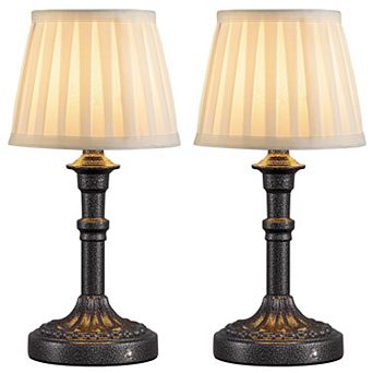 Cordless LED Table Lamp Set of 2, 4000mAh Rechargeable, 2700K Stepless Dimmable, Fabric Shade