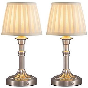 Cordless LED Table Lamp Set of 2, 4000mAh Rechargeable, 2700K Stepless Dimmable, Fabric Shade