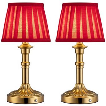 Cordless LED Table Lamp Set of 2, 4000mAh Rechargeable, 2700K Stepless Dimmable, Fabric Shade
