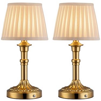 Cordless LED Table Lamp Set of 2, 4000mAh Rechargeable, 2700K Stepless Dimmable, Fabric Shade