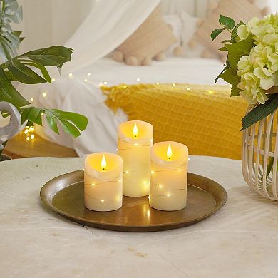 Candles With String Lights 3 Pack Embedded Fairy LED Electric Flickering Remote Control Timer