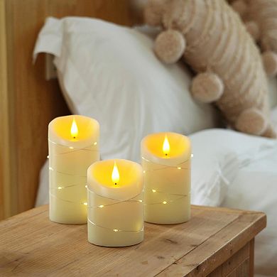 Candles With String Lights 3 Pack Embedded Fairy LED Electric Flickering Remote Control Timer