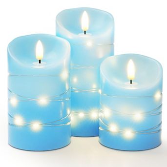 Candles With String Lights 3 Pack Embedded Fairy LED Electric Flickering Remote Control Timer