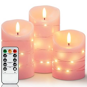 Candles With String Lights 3 Pack Embedded Fairy LED Electric Flickering Remote Control Timer