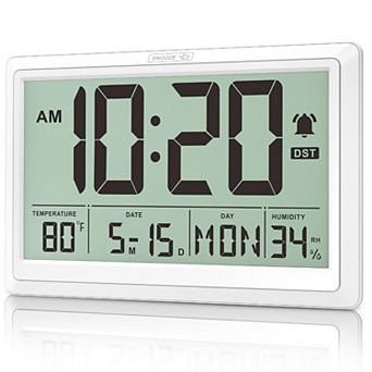 10.6 Inch Digital Wall Clock Battery Operated Large Display Calendar Indoor Temperature Humidity