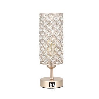 Crystal Table Lamp 3 Way Dimmable Touch Control USB-C USB-A Charging Ports Bedside Nightstand Light