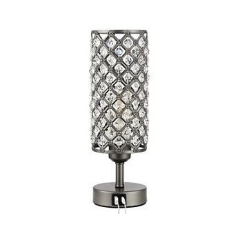Crystal Table Lamp 3 Way Dimmable Touch Control USB-C USB-A Charging Ports Bedside Nightstand Light